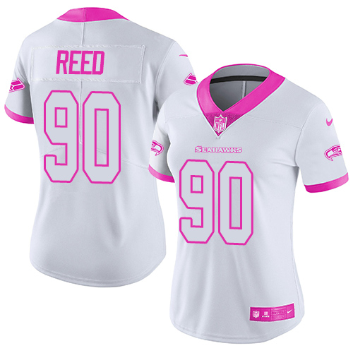 Women's Limited Jarran Reed Nike Jersey White/Pink - #90 Rush Fashion NFL Seattle Seahawks